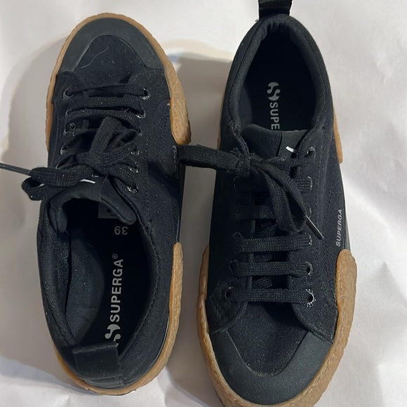 New Superga 2660 Unisex Black Gum cloth big stripe bumper Sneakers M6/W8 - Picture 4 of 14